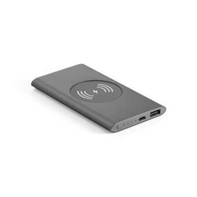 Picture of CASSINI POWER BANK 4000 MAH with 5W Cordless Charger in Recycled Aluminium Metal in Dark Grey