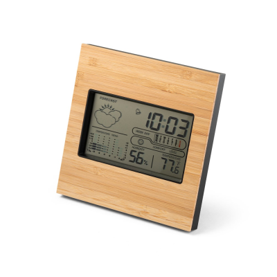 Picture of BROMLEY DESK TOP WEATHER STATION with LCD Screen in ABS & Bamboo in Black