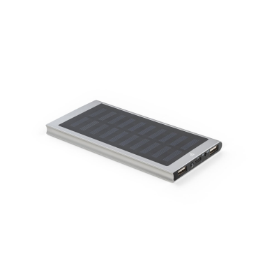 Picture of CLERK 8000 MAH POWER BANK with Solar Panel in 100% Recycled Aluminium Metal in Satin Silver