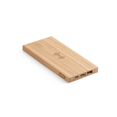 Picture of FITCH POWER BANK 5000 MAH with 5W Cordless Charger in Bamboo in Natural