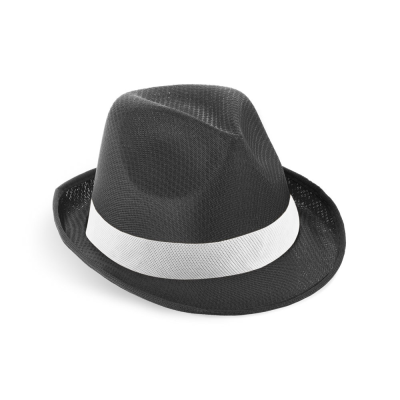 Picture of MANOLO POLI HAT in PP with White Polyester Ribbon in Black