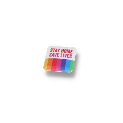 STAY HOME BUTTON BADGE – 25MM SQUARE.