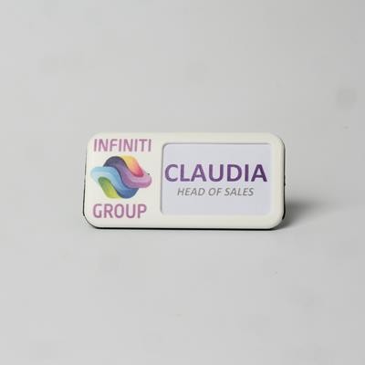 Picture of ALWAYS RECYCLED REUSABLE NAME BADGE – RECTANGULAR RIGHT WINDOW.