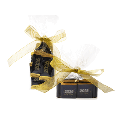 Picture of 2026 NEW YEAR CLEAR TRANSPARENT SACHET GIFT BAGS & BOW with Chocolate or Sweets.