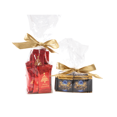 Picture of CHRISTMAS CLEAR TRANSPARENT SACHET GIFT BAG & BOW with Chocolate or Sweets.