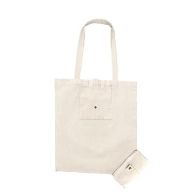 Picture of BUIBUI NATURAL 100% COTTON ECO SHOPPER 5OZ FOLDING TOTE BAG with Cotton Pocket & Popper Closure.