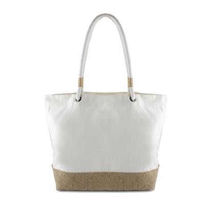 Picture of CHAZA 10OZ DYED WHITE WASHED CANVAS BAG with Soft Jute Base & Medium Rope Handles.
