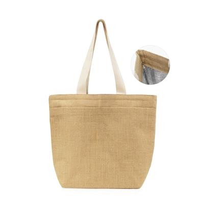 Picture of CHUGU 100% ECO LAMINATED JUTE BAG with Padded Foil Lining, Zipper Closure & Front Pocket.