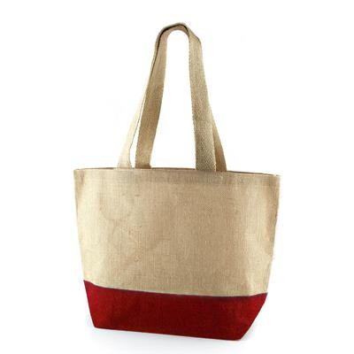 Picture of DUBU 100% ECO JUTE RED BAG with Dyed Jute Base & Long Dyed Cotton Webbing Handles.