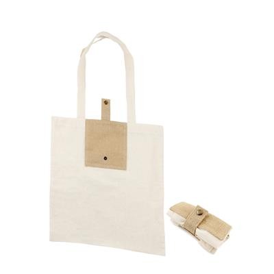 Picture of MBUNI NATURAL 100% COTTON ECO SHOPPER 5OZ FOLDING TOTE BAG with Jute Pocket & Popper Closure