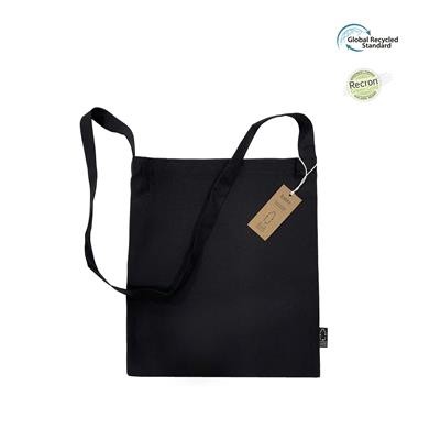 Picture of SULI BLACK 5OZ RECYCLED RPET SHOPPER TOTE BAG with Long Handles