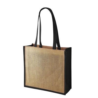 Picture of SIMBA CT BLACK 100% ECO JUTE SHOPPER TOTE BAG with Dyed Gusset & Matching Dyed Long Jute Handles.