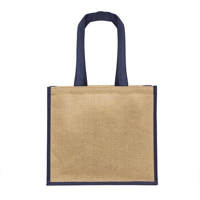 Picture of SIMBA CT BLUE 100% ECO JUTE SHOPPER TOTE BAG with Dyed Gusset & Matching Dyed Long Jute Handles