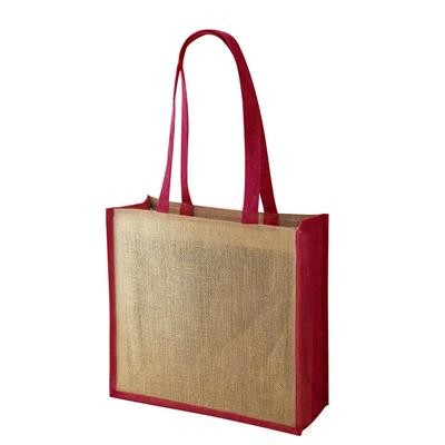 Picture of SIMBA CT RED 100% ECO JUTE SHOPPER TOTE BAG with Dyed Gusset & Matching Dyed Long Jute Handles