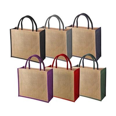 Picture of TEMBO CT JUTE SHOPPER TOTE BAG with Colour Gusset & Handles