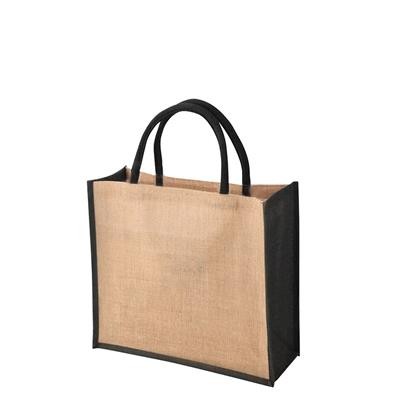 Picture of TEMBO CT BLACK 100% ECO JUTE SHOPPER TOTE BAG with Dyed Gusset & Matching Short Cotton Cord Handles.