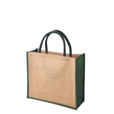 Picture of TEMBO CT GREEN 100% ECO JUTE SHOPPER TOTE BAG with Dyed Gusset & Matching Short Cotton Cord Handles.