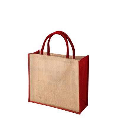Picture of TEMBO CT RED 100% ECO JUTE SHOPPER TOTE BAG with Dyed Gusset & Matching Short Cotton Cord Handles.