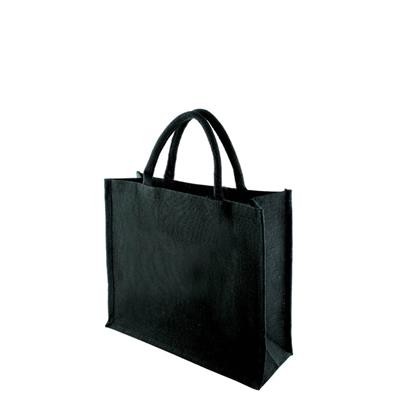 Picture of TEMBO FC BLACK 100% ECO JUTE SHOPPER TOTE BAG with Short Cotton Cord Handles