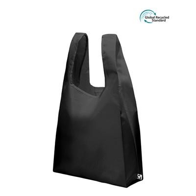 Picture of TOMBILI ECO 100% RPET FOLDING BLACK BAG with Side Gusset, Inner Pocket & Vest Handles