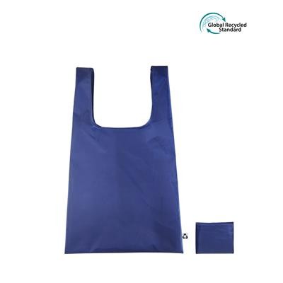 Picture of TOMBILI ECO 100% RPET FOLDING NAVY BAG with Side Gusset, Inner Pocket & Vest Handles