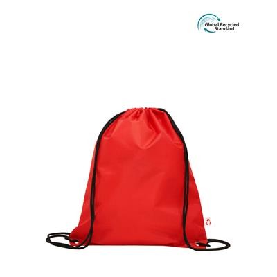 Picture of TOMBO ECO 100% RPET RED BAG with Drawstring Closure.