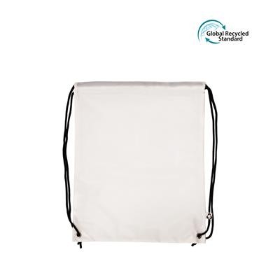 Picture of TOMBO ECO 100% RPET WHITE BAG with Drawstring Closure.