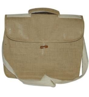 Picture of SOKO NATURAL LAMINATED JUTE MESSENGER BAG with Wood Toggle Closure & Long Cotton Webbing Handle.