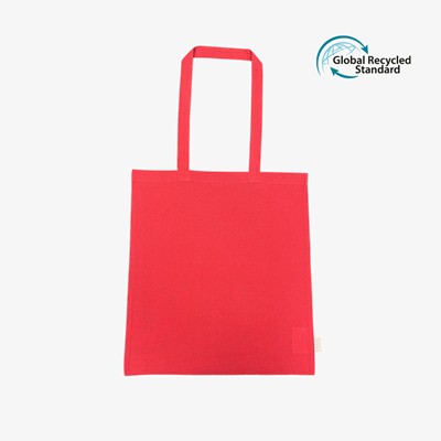 Picture of TWIGA RED 5OZ RECYCLED COTTON RPET LONG HANDLE SHOPPER TOTE BAG