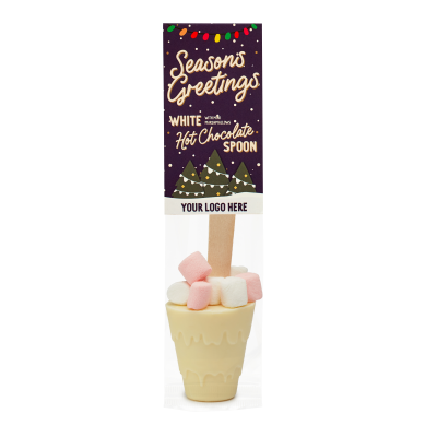 Picture of WINTER COLLECTION - ECO INFO CARD - HOT CHOC SPOON - WHITE CHOCOLATE - with Mini Marshmallows.