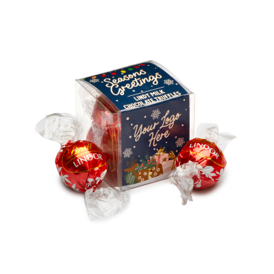 Picture of WINTER COLLECTION - CLEAR TRANSPARENT CUBE - LINDOR MILK CHOCOLATE TRUFFLES.