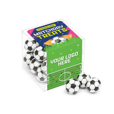 Picture of MATCHDAY TREATS - CLEAR TRANSPARENT CUBE - CHOCOLATE FOOTBALLS