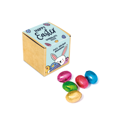 Picture of EASTER - ECO KRAFT CUBE - FOILED CHOCOLATE MINI EGGS