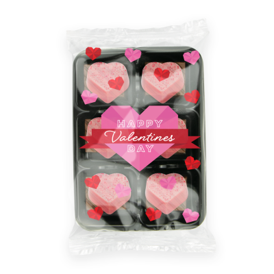 Picture of VALENTINES FLOW WRAPPED TRAY OF RASPBERRY HEART TRUFFLES