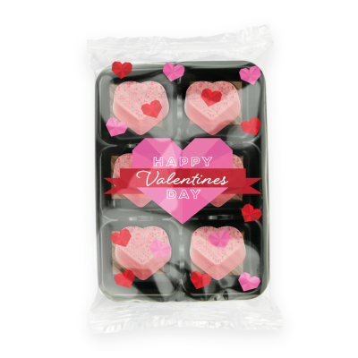 Picture of VALENTINES FLOW WRAPPED TRAY OF RASPBERRY HEART TRUFFLES.