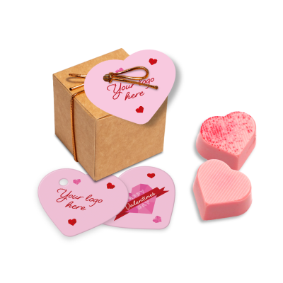 Picture of VALENTINES ECO KRAFT CUBE OF RASPBERRY HEART TRUFFLES.