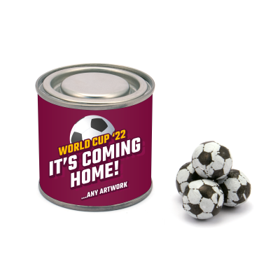 Picture of SMALL PAINT TIN - CHOCOLATE FOOTBALLS.