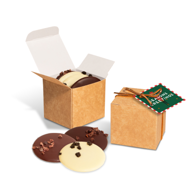 Picture of WINTER COLLECTION 21 - ECO KRAFT CUBE - CHOCOLATE DISCS.