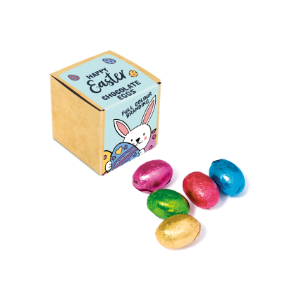 Picture of EASTER - ECO KRAFT CUBE - FOILED CHOCOLATE MINI EGGS
