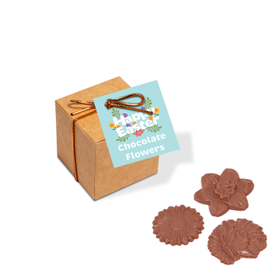 Picture of ECO RANGE - ECO KRAFT CUBE - MILK CHOCOLATE FLOWERS - X6