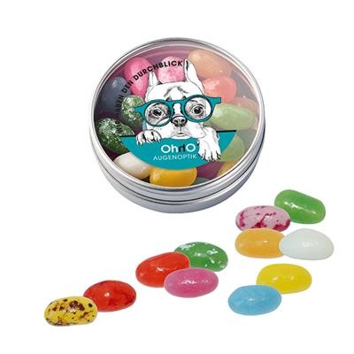 Picture of CLEAR TRANSPARENT TIN with American Jelly Beans.