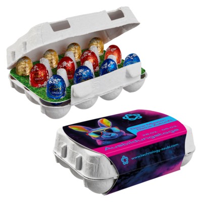 Picture of PAPER EASTER EGG BOX OF 12 with Lindt Lindor Mini-eggs.