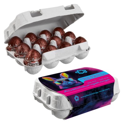 Picture of PAPER EASTER EGG BOX OF 12 with Kinder Bueno Mini Eggs.