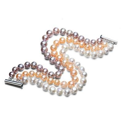 Picture of 7MM AA QUALITY THREE COLOUR TRIPLE STRAND PEARL BRACELET with Silver Clasp