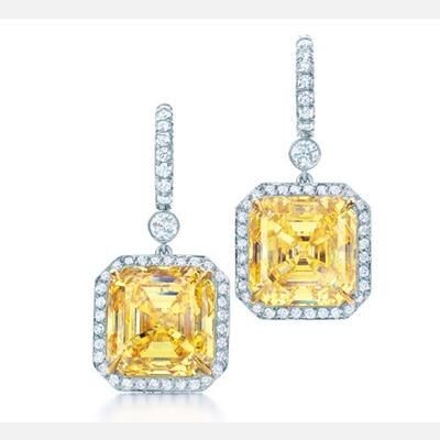 Picture of LAB CREATED CITRINE STONE CZ SIMULATED DIAMOND DROP EARRINGS