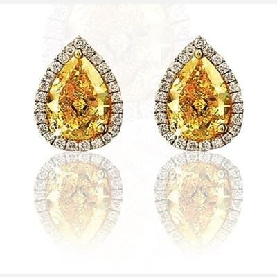 Picture of CITRINE LAB GEMSTONE AND SWAROVSKI ELEMENT GEMSTONE PEAR SHAPE STUD EARRINGS