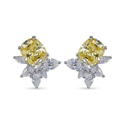Picture of SIMULATED CZ DIAMOND AND LAB CREATED CITRINE GEMSTONE STUD EARRINGS