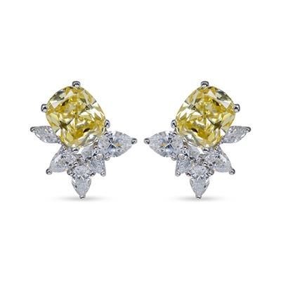 Picture of SIMULATED CZ DIAMOND AND LAB CREATED CITRINE GEMSTONE STUD EARRINGS
