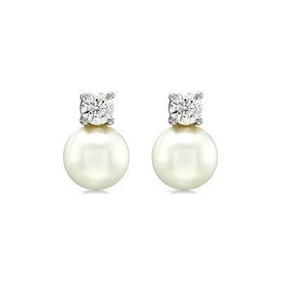 Picture of CULTURED PEARL & CZ SIMULATED DIAMOND STUD EARRINGS