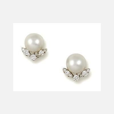 Picture of CULTURED PEARL & CZ SIMULATED DIAMOND STUD EARRINGS